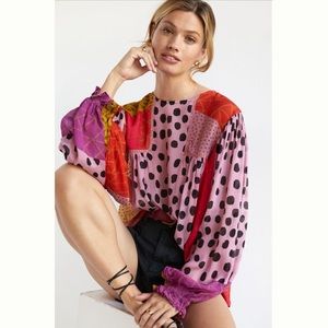 Anthropologie / Bl-nk Rosy Bloom Miranda Eclectic Peasant Blouse